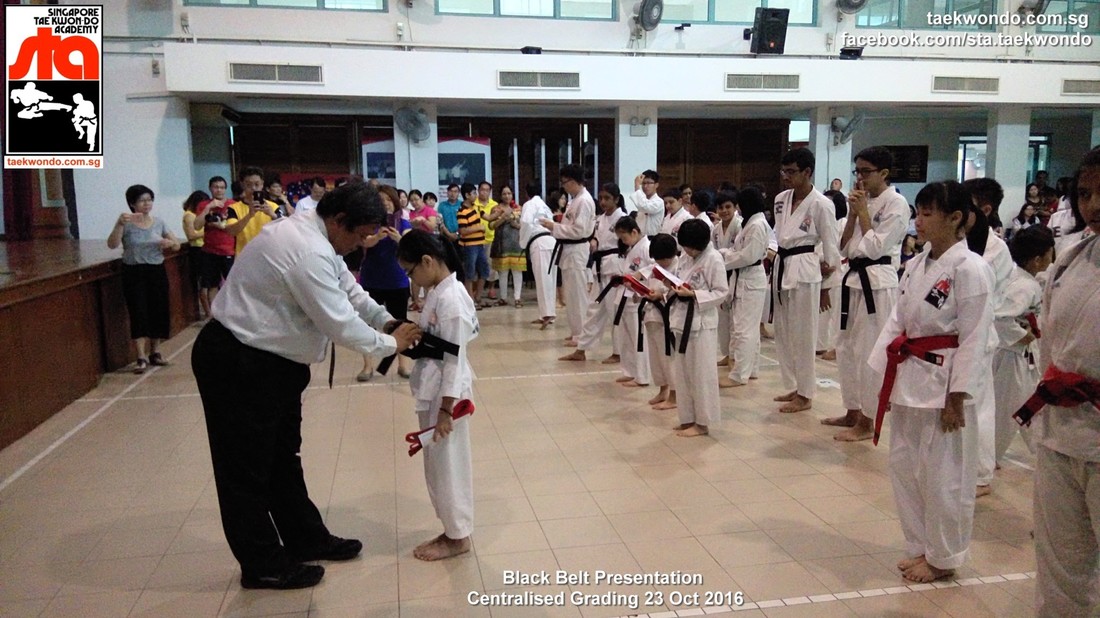 Master Lee Yan Shyong Awarding Tying the Black Belt and Certificate Presentation 23 Oct 2016 Grading Singapore Taekwon-do Academy HQ Taekwondo TKD Sg