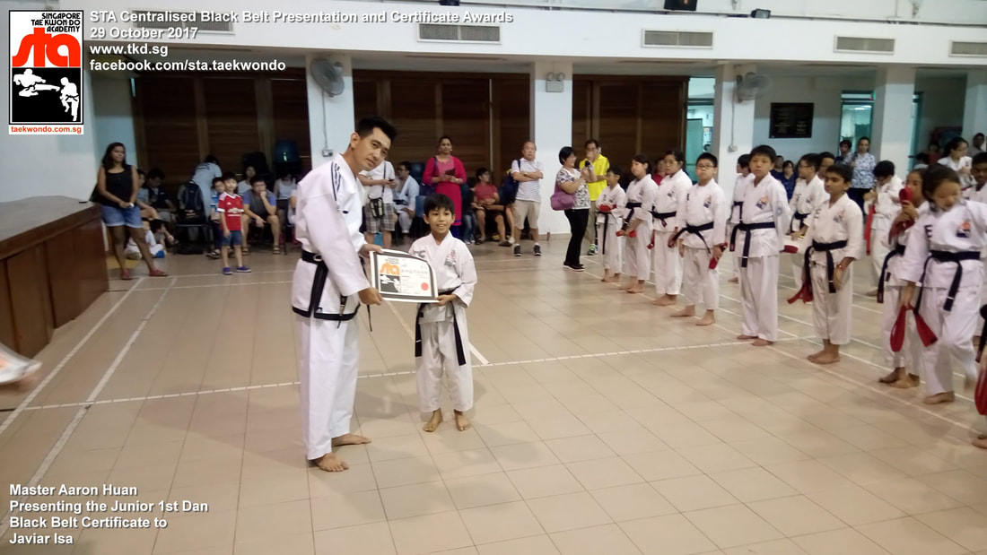 Javiar Isa Black Belt Presentation and Certificate Awards STA Centralised Grading Singapore Taekwon-do Academy HQ Taekwondo