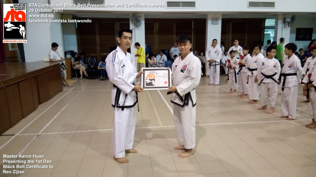Neo Zijian Black Belt Presentation and Certificate Awards STA Centralised Grading Singapore Taekwon-do Academy HQ Taekwondo
