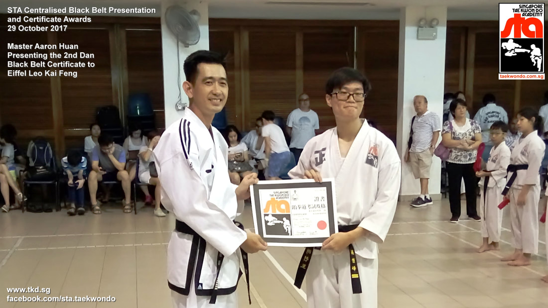 Eiffel Leo Black Belt Presentation and Certificate Awards STA Centralised Grading Singapore Taekwon-do Academy HQ Taekwondo